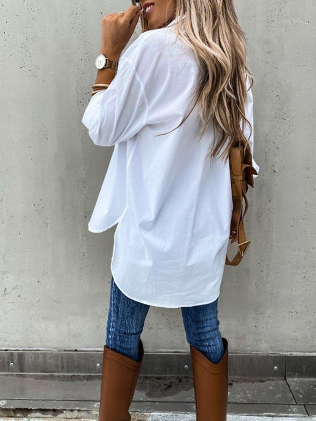 Women's Blouses Lapel Pocket Irregular Long Sleeve Blouse - Blouses - Instastyled | Online Fashion Free Shipping Clothing, Dresses, Tops, Shoes - 06/12/2021 - 20-30 - BLO2112061464
