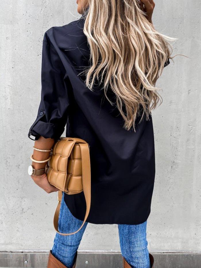 Women's Blouses Lapel Pocket Irregular Long Sleeve Blouse - Blouses - Instastyled | Online Fashion Free Shipping Clothing, Dresses, Tops, Shoes - 06/12/2021 - 20-30 - BLO2112061464