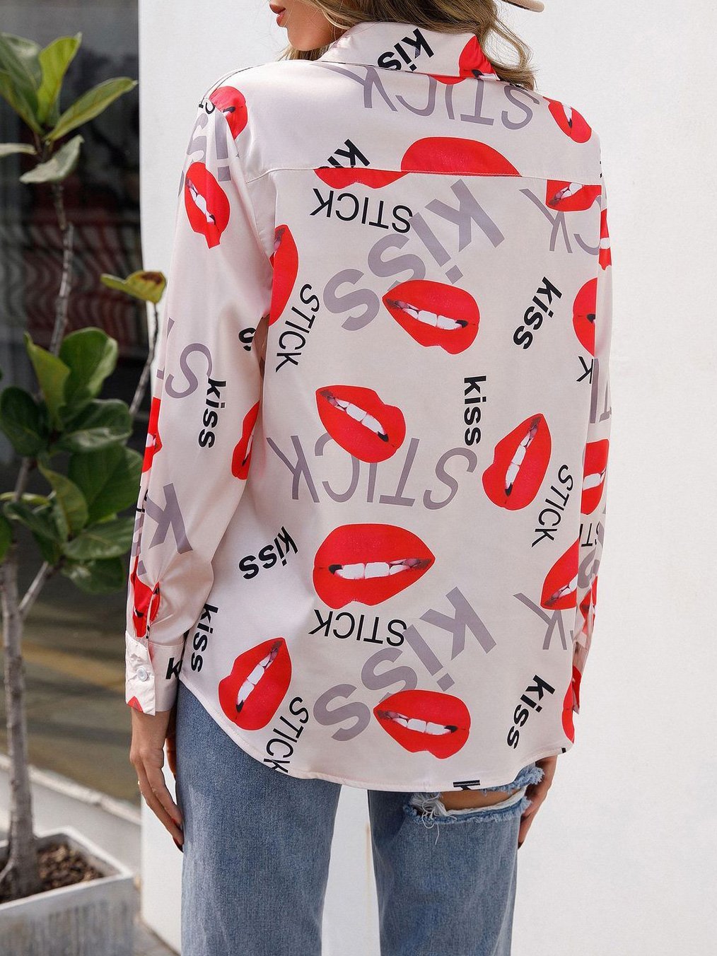 Women's Blouses Lip Print Stand Collar Long Sleeve Blouse - Blouses - Instastyled | Online Fashion Free Shipping Clothing, Dresses, Tops, Shoes - 15/12/2021 - BLO2112151490 - Blouses