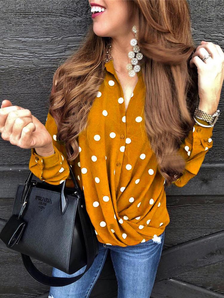Women's Blouses Polka Dot Button Long Sleeve Blouse - Blouses - INS | Online Fashion Free Shipping Clothing, Dresses, Tops, Shoes - 08/10/2021 - 20-30 - BLO2110081364