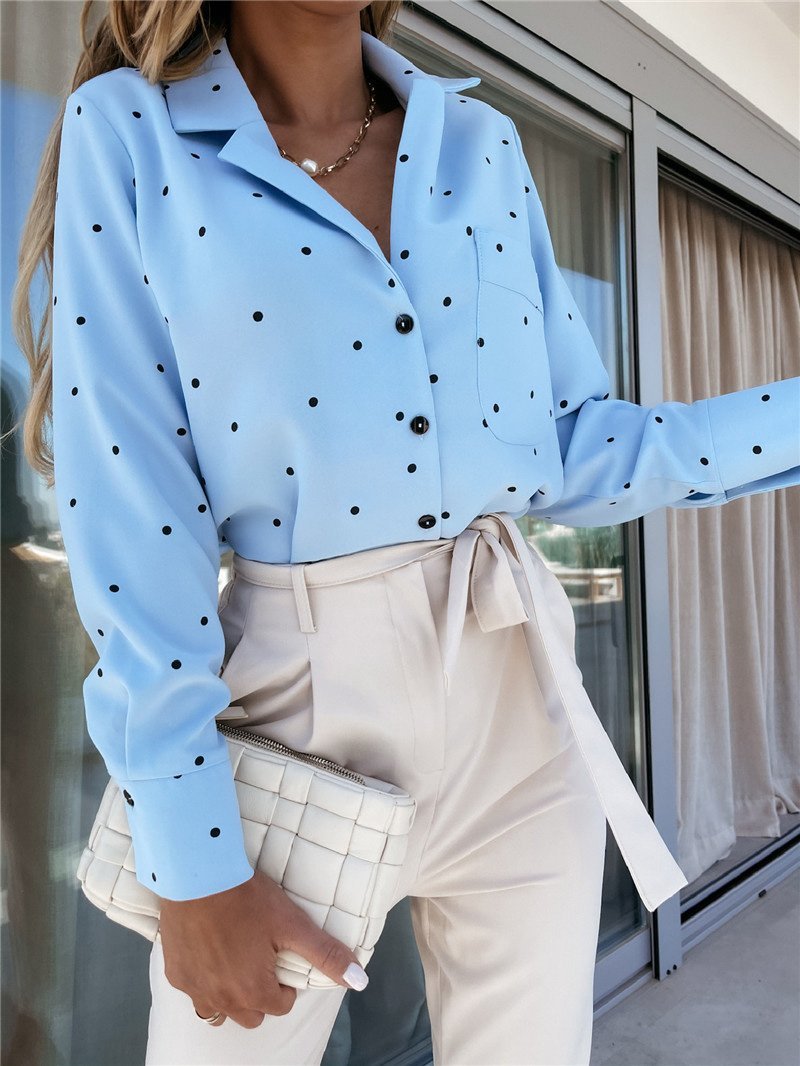 Women's Blouses Polka Dot Button Pocket Long Sleeve Blouse - Blouses - Instastyled | Online Fashion Free Shipping Clothing, Dresses, Tops, Shoes - 10/12/2021 - 20-30 - BLO2112101477
