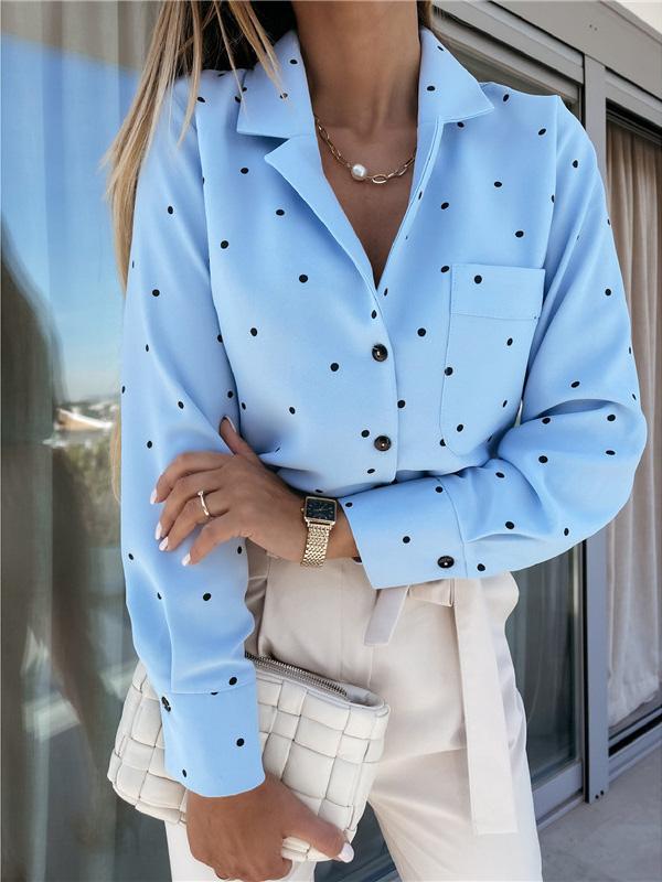 Women's Blouses Polka Dot Button Pocket Long Sleeve Blouse - Blouses - Instastyled | Online Fashion Free Shipping Clothing, Dresses, Tops, Shoes - 10/12/2021 - 20-30 - BLO2112101477