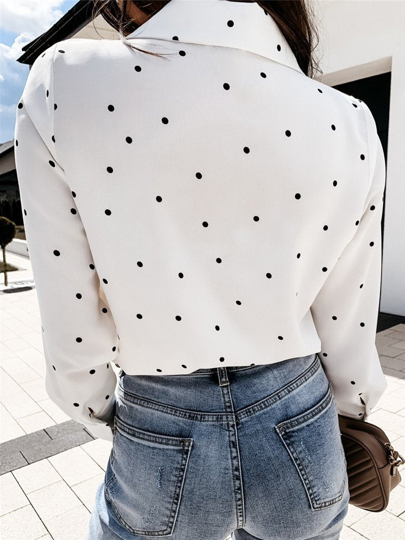 Women's Blouses Polka Dot Button Pocket Long Sleeve Blouse - Blouses - Instastyled | Online Fashion Free Shipping Clothing, Dresses, Tops, Shoes - 10/12/2021 - 20-30 - BLO2112101477