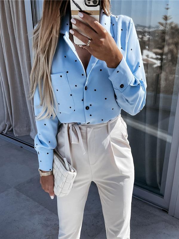 Women's Blouses Polka Dot Button Pocket Long Sleeve Blouse - Blouses - Instastyled | Online Fashion Free Shipping Clothing, Dresses, Tops, Shoes - 10/12/2021 - 20-30 - BLO2112101477