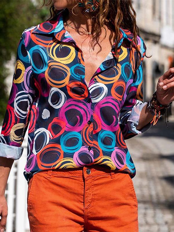 Women's Blouses Printed Lapel Button Long Sleeve Blouse - Blouses - Instastyled | Online Fashion Free Shipping Clothing, Dresses, Tops, Shoes - 13/12/2021 - 20-30 - BLO2112131483