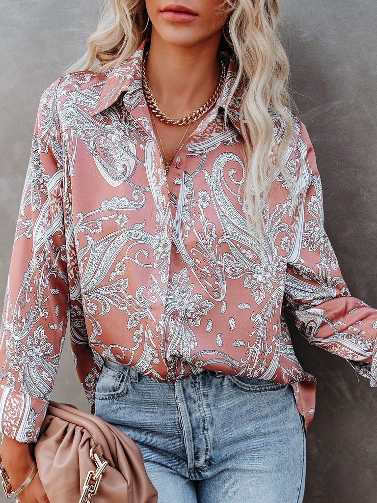 Women's Blouses Printed Stand Collar Button Long Sleeve Blouse - Blouses - Instastyled | Online Fashion Free Shipping Clothing, Dresses, Tops, Shoes - 20-30 - 23/02/2022 - Blouses