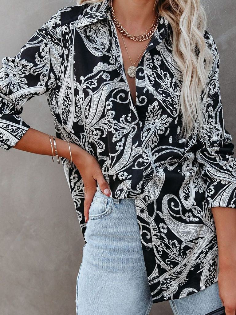 Women's Blouses Printed Stand Collar Button Long Sleeve Blouse - Blouses - Instastyled | Online Fashion Free Shipping Clothing, Dresses, Tops, Shoes - 20-30 - 23/02/2022 - Blouses