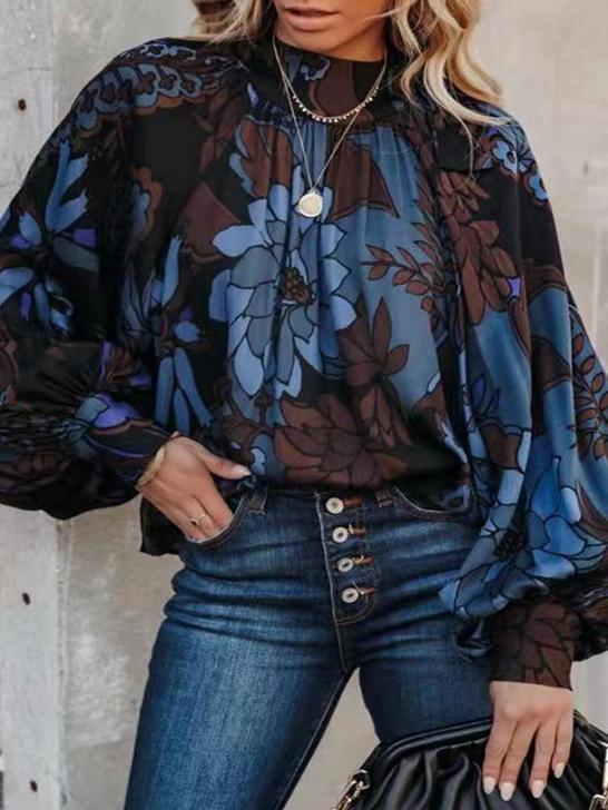 Women's Blouses Retro Floral Hedging Lantern Long Sleeve Blouse - Blouses - INS | Online Fashion Free Shipping Clothing, Dresses, Tops, Shoes - 22/11/2021 - 30-40 - BLO2111221449
