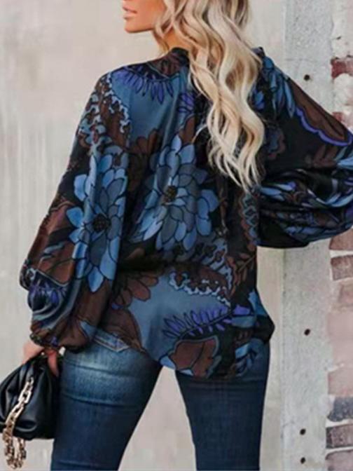 Women's Blouses Retro Floral Hedging Lantern Long Sleeve Blouse - Blouses - INS | Online Fashion Free Shipping Clothing, Dresses, Tops, Shoes - 22/11/2021 - 30-40 - BLO2111221449