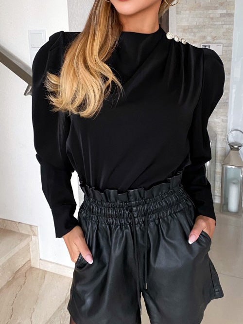 Women's Blouses Solid High Collar Button Long Sleeve Blouse - Blouses - Instastyled | Online Fashion Free Shipping Clothing, Dresses, Tops, Shoes - 20-30 - 22/12/2021 - BLO2112221499