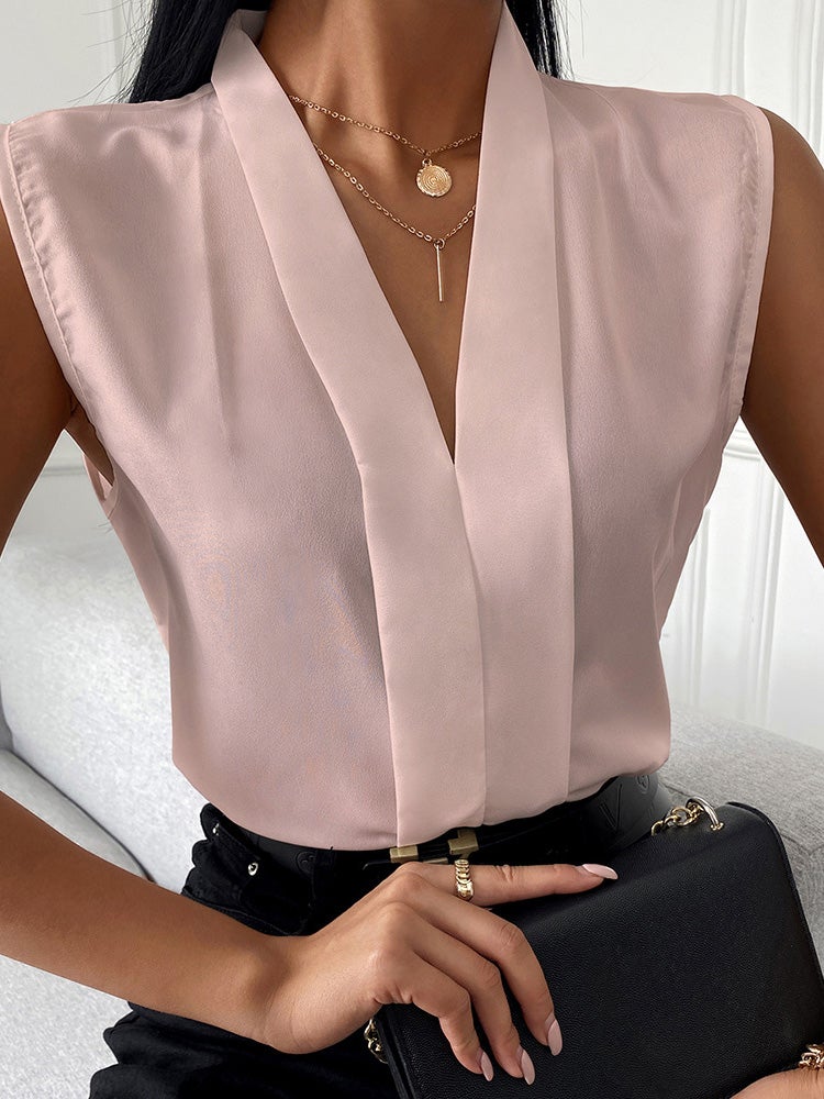 Women's Blouses Solid V-Neck Sleeveless Chiffon Blouse - Blouses - Instastyled | Online Fashion Free Shipping Clothing, Dresses, Tops, Shoes - 06/01/2022 - 20-30 - BLO2201061528