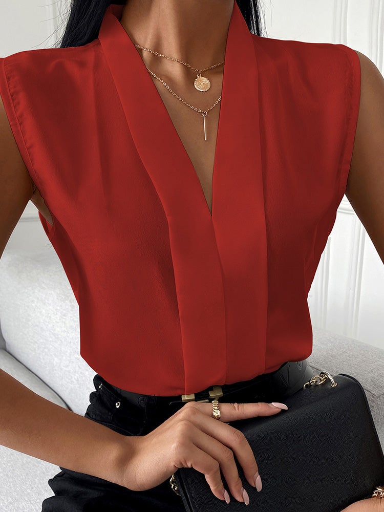 Women's Blouses Solid V-Neck Sleeveless Chiffon Blouse - Blouses - Instastyled | Online Fashion Free Shipping Clothing, Dresses, Tops, Shoes - 06/01/2022 - 20-30 - BLO2201061528