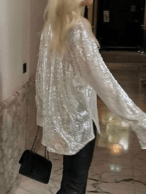 Women's Blouses Sparkling Sequin Long Sleeve Party Blouse - Blouses - Instastyled | Online Fashion Free Shipping Clothing, Dresses, Tops, Shoes - 10/01/2022 - 40-50 - BLO2201101535