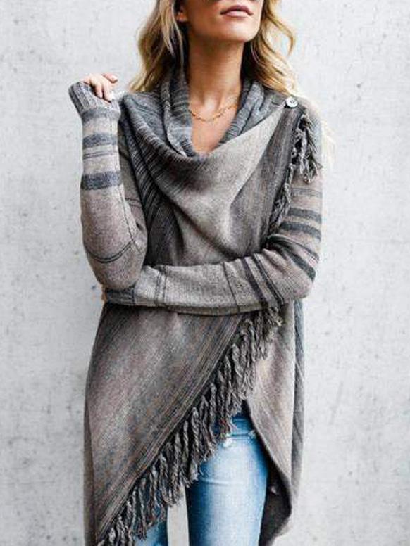 Women's Cardigans Fringed Long Sleeve Striped Sweater Cardigan - Cardigans & Sweaters - INS | Online Fashion Free Shipping Clothing, Dresses, Tops, Shoes - 15/09/2021 - 20-30 - CAR2109151129