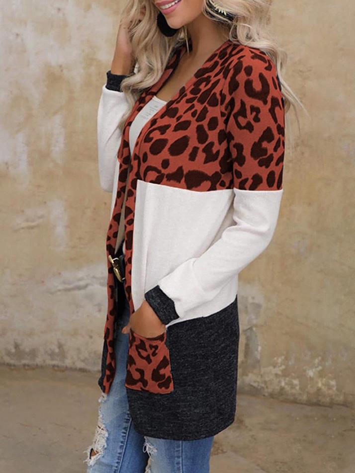 Women's Cardigans Leopard Print Stitching Pocket Mid-Length Cardigan - Cardigans & Sweaters - INS | Online Fashion Free Shipping Clothing, Dresses, Tops, Shoes - 04/11/2021 - 20-30 - CAR2111041181