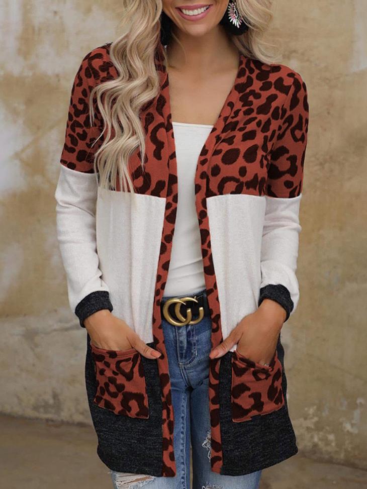 Women's Cardigans Leopard Print Stitching Pocket Mid-Length Cardigan - Cardigans & Sweaters - INS | Online Fashion Free Shipping Clothing, Dresses, Tops, Shoes - 04/11/2021 - 20-30 - CAR2111041181