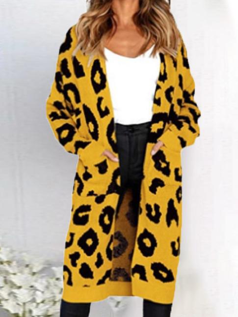 Women's Cardigans Loose Leopard Print Pockets Knitted Cardigan - Cardigans & Sweaters - INS | Online Fashion Free Shipping Clothing, Dresses, Tops, Shoes - 28/10/2021 - 30-40 - CAR2110281170