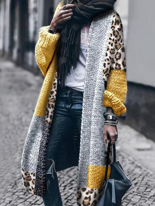 Women's Cardigans Loose Leopard Stitching Long Sleeve Long Cardigan - Cardigans & Sweaters - INS | Online Fashion Free Shipping Clothing, Dresses, Tops, Shoes - 13/10/2021 - 40-50 - CAR2110131149