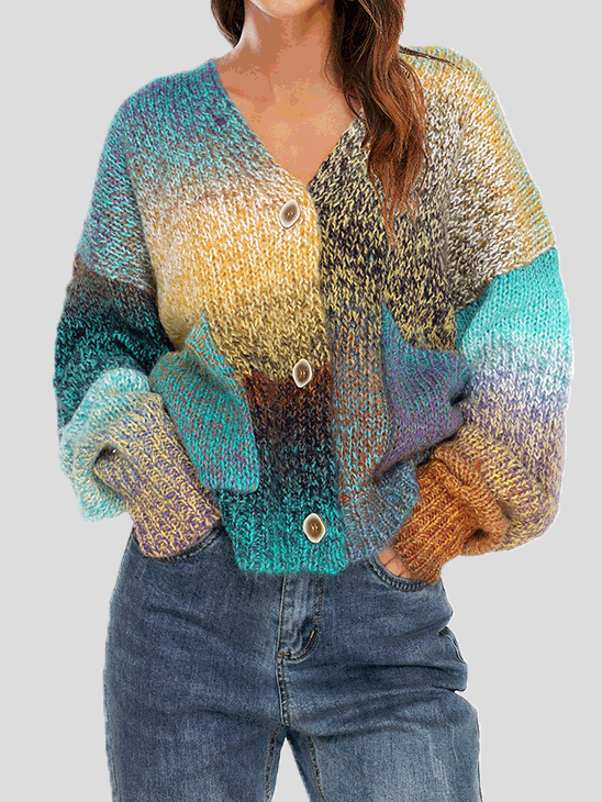 Women's Cardigans Rainbow Pocket Button Long Sleeve Sweater Cardigan - Cardigans & Sweaters - Instastyled | Online Fashion Free Shipping Clothing, Dresses, Tops, Shoes - 10/01/2022 - CAR2201101209 - Cardigans & Sweaters