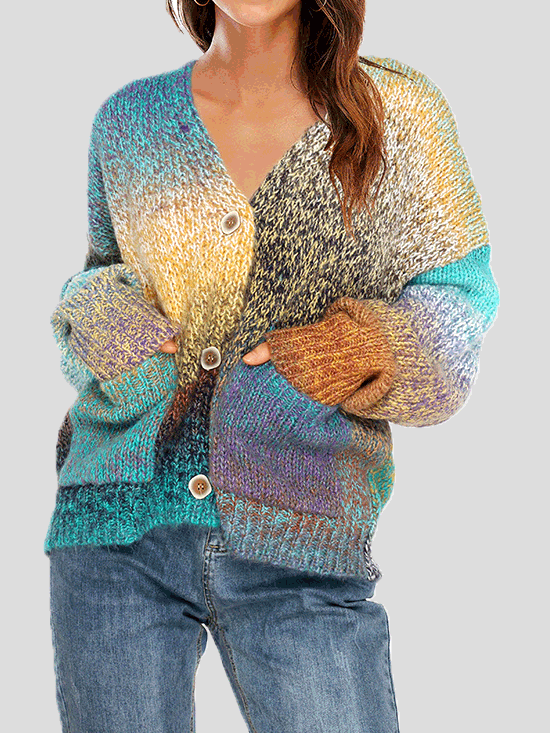 Women's Cardigans Rainbow Pocket Button Long Sleeve Sweater Cardigan - Cardigans & Sweaters - Instastyled | Online Fashion Free Shipping Clothing, Dresses, Tops, Shoes - 10/01/2022 - CAR2201101209 - Cardigans & Sweaters