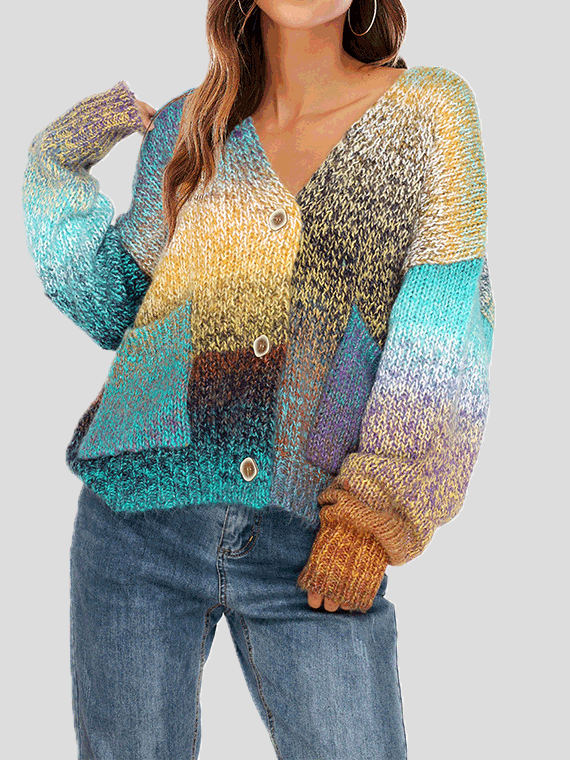 Women's Cardigans Rainbow Pocket Button Long Sleeve Sweater Cardigan - Cardigans & Sweaters - Instastyled | Online Fashion Free Shipping Clothing, Dresses, Tops, Shoes - 10/01/2022 - CAR2201101209 - Cardigans & Sweaters