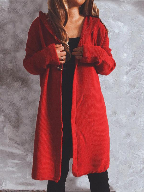 Women's Cardigans Solid Button Long Sleeve Hooded Knitted Cardigan - Cardigans & Sweaters - INS | Online Fashion Free Shipping Clothing, Dresses, Tops, Shoes - 24/11/2021 - CAR2111241193 - Cardigans & Sweaters