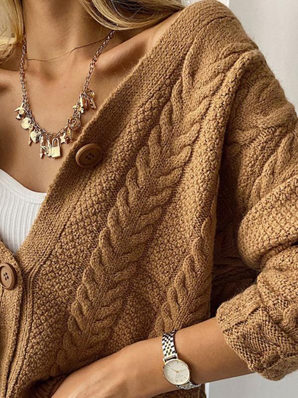 Women's Cardigans Solid V-Neck Button Long Sleeve Knitted Cardigan - Cardigans & Sweaters - INS | Online Fashion Free Shipping Clothing, Dresses, Tops, Shoes - 24/11/2021 - CAR2111241192 - Cardigans & Sweaters