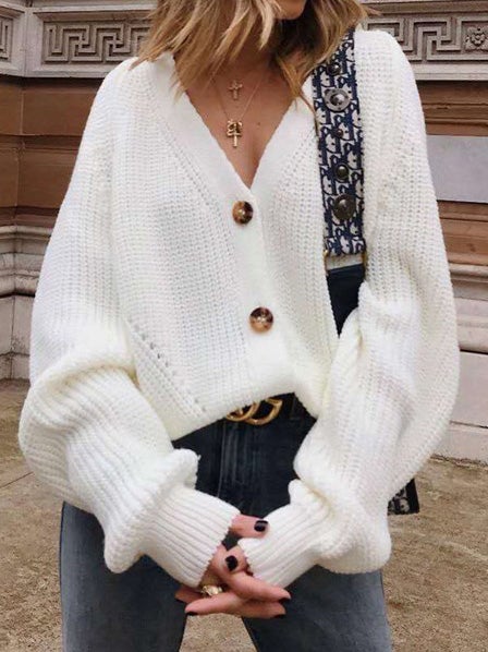 Women's Cardigans Solid V-Neck Buttoned Sweater Cardigan - Cardigans & Sweaters - Instastyled | Online Fashion Free Shipping Clothing, Dresses, Tops, Shoes - 12/01/2022 - 20-30 - CAR2201121211