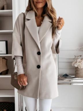 Women's Coats 3/4 Sleeve Button Lapel Pocket Woolen Coats - Coats & Jackets - INS | Online Fashion Free Shipping Clothing, Dresses, Tops, Shoes - 06/11/2021 - 30-40 - COA2111061286