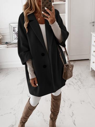Women's Coats 3/4 Sleeve Button Lapel Pocket Woolen Coats - Coats & Jackets - INS | Online Fashion Free Shipping Clothing, Dresses, Tops, Shoes - 06/11/2021 - 30-40 - COA2111061286