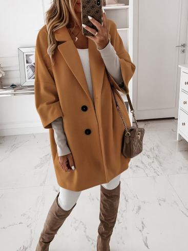 Women's Coats 3/4 Sleeve Button Lapel Pocket Woolen Coats - Coats & Jackets - INS | Online Fashion Free Shipping Clothing, Dresses, Tops, Shoes - 06/11/2021 - 30-40 - COA2111061286