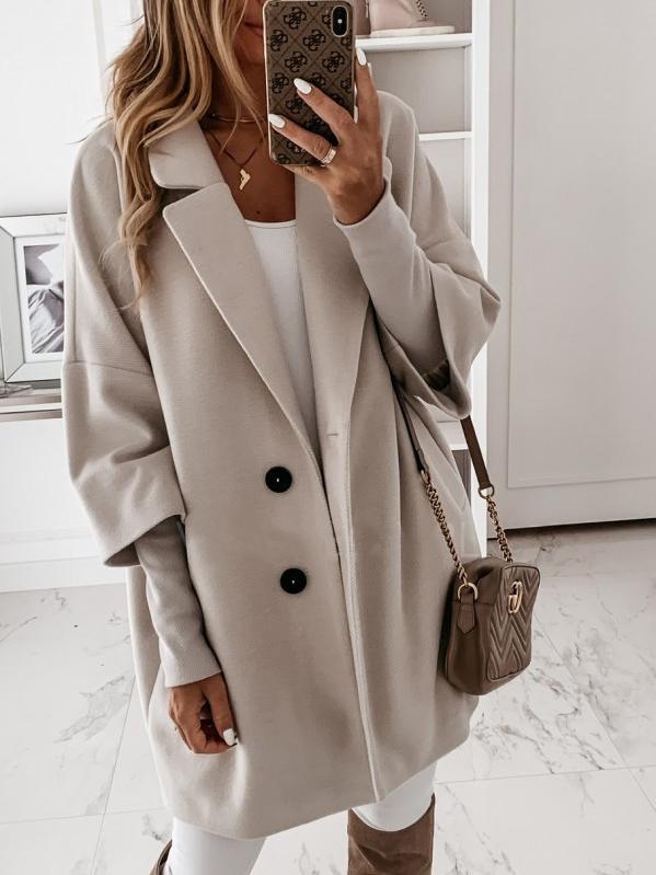 Women's Coats 3/4 Sleeve Button Lapel Pocket Woolen Coats - Coats & Jackets - INS | Online Fashion Free Shipping Clothing, Dresses, Tops, Shoes - 06/11/2021 - 30-40 - COA2111061286
