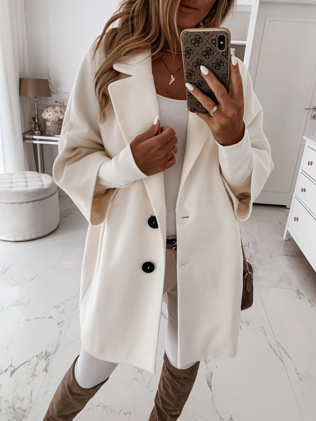 Women's Coats 3/4 Sleeve Button Lapel Pocket Woolen Coats - Coats & Jackets - INS | Online Fashion Free Shipping Clothing, Dresses, Tops, Shoes - 06/11/2021 - 30-40 - COA2111061286