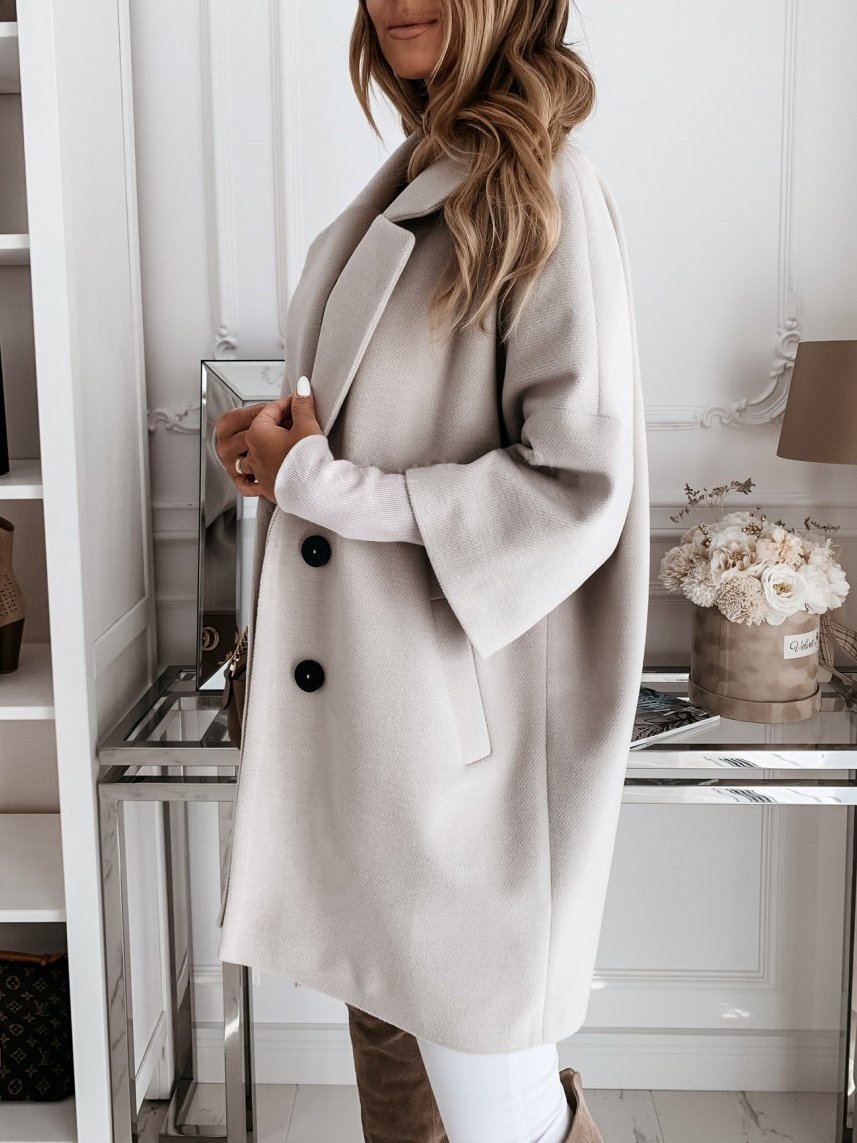 Women's Coats 3/4 Sleeve Button Lapel Pocket Woolen Coats - Coats & Jackets - INS | Online Fashion Free Shipping Clothing, Dresses, Tops, Shoes - 06/11/2021 - 30-40 - COA2111061286