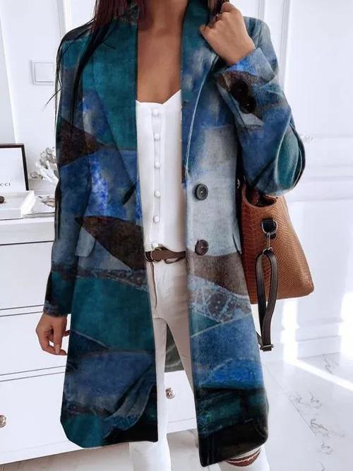Women's Coats Art Print Lapel Button Woolen Coat - Coats & Jackets - INS | Online Fashion Free Shipping Clothing, Dresses, Tops, Shoes - 27/09/2021 - COA2109271168 - Coats & Jackets