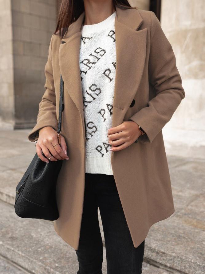 Women's Coats Buttoned Lapel Long Sleeve Woolen Coat - Coats & Jackets - INS | Online Fashion Free Shipping Clothing, Dresses, Tops, Shoes - 16/11/2021 - 20-30 - COA2111161309