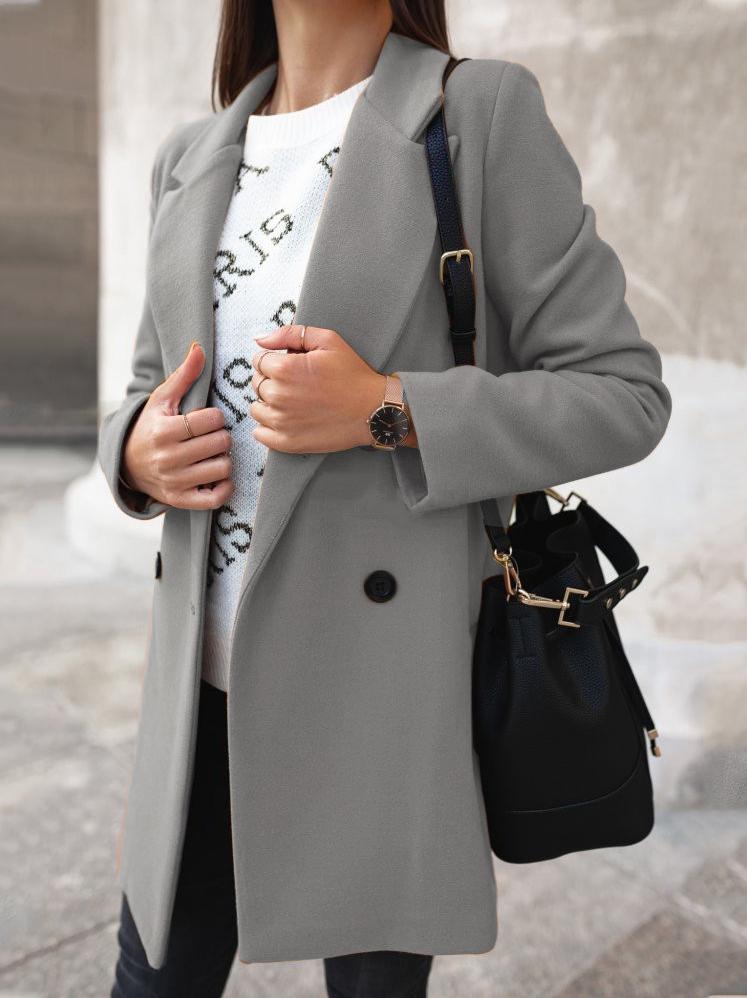 Women's Coats Buttoned Lapel Long Sleeve Woolen Coat - Coats & Jackets - INS | Online Fashion Free Shipping Clothing, Dresses, Tops, Shoes - 16/11/2021 - 20-30 - COA2111161309