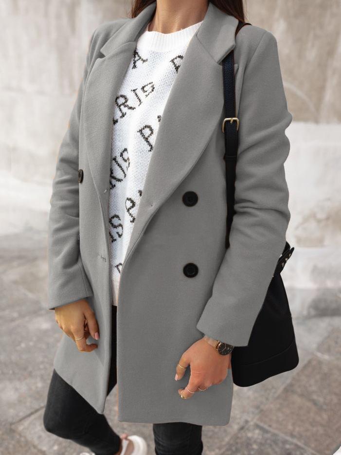 Women's Coats Buttoned Lapel Long Sleeve Woolen Coat - Coats & Jackets - INS | Online Fashion Free Shipping Clothing, Dresses, Tops, Shoes - 16/11/2021 - 20-30 - COA2111161309