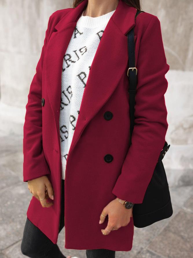 Women's Coats Buttoned Lapel Long Sleeve Woolen Coat - Coats & Jackets - INS | Online Fashion Free Shipping Clothing, Dresses, Tops, Shoes - 16/11/2021 - 20-30 - COA2111161309