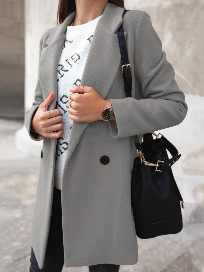 Women's Coats Buttoned Lapel Long Sleeve Woolen Coat - Coats & Jackets - INS | Online Fashion Free Shipping Clothing, Dresses, Tops, Shoes - 16/11/2021 - 20-30 - COA2111161309