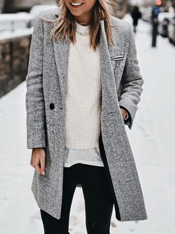 Women's Coats Casual Solid Lapel Long Sleeve Mid-length Coat - Coats & Jackets - INS | Online Fashion Free Shipping Clothing, Dresses, Tops, Shoes - 20/11/2021 - 40-50 - COA2111201322