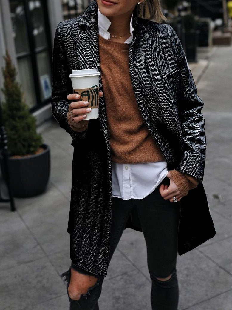 Women's Coats Casual Solid Lapel Long Sleeve Mid-length Coat - Coats & Jackets - INS | Online Fashion Free Shipping Clothing, Dresses, Tops, Shoes - 20/11/2021 - 40-50 - COA2111201322