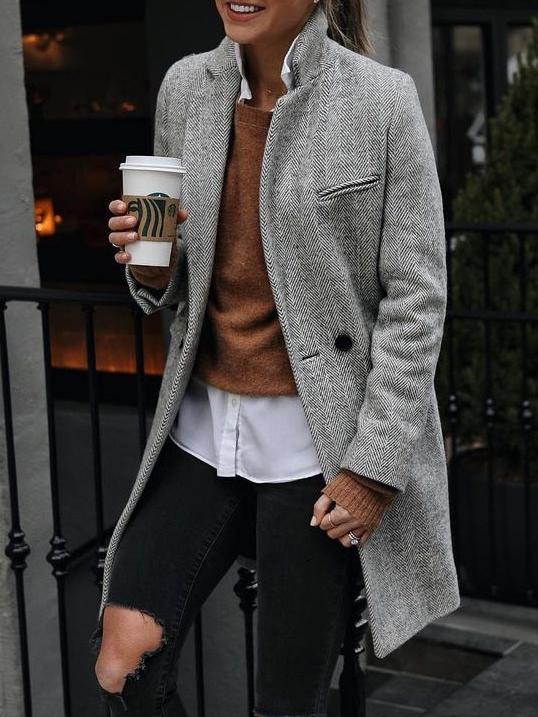 Women's Coats Casual Solid Lapel Long Sleeve Mid-length Coat - Coats & Jackets - INS | Online Fashion Free Shipping Clothing, Dresses, Tops, Shoes - 20/11/2021 - 40-50 - COA2111201322