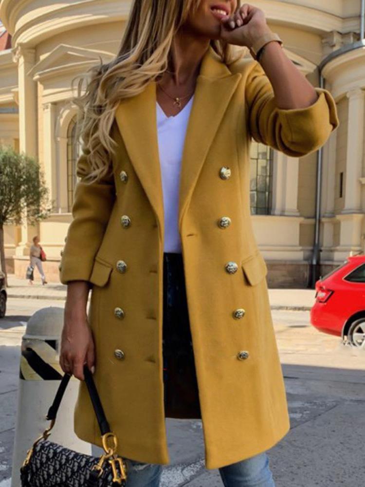 Women's Coats Lapel Button Long Sleeve Woolen Coat - Coats & Jackets - INS | Online Fashion Free Shipping Clothing, Dresses, Tops, Shoes - 05/11/2021 - 40-50 - COA2111051282