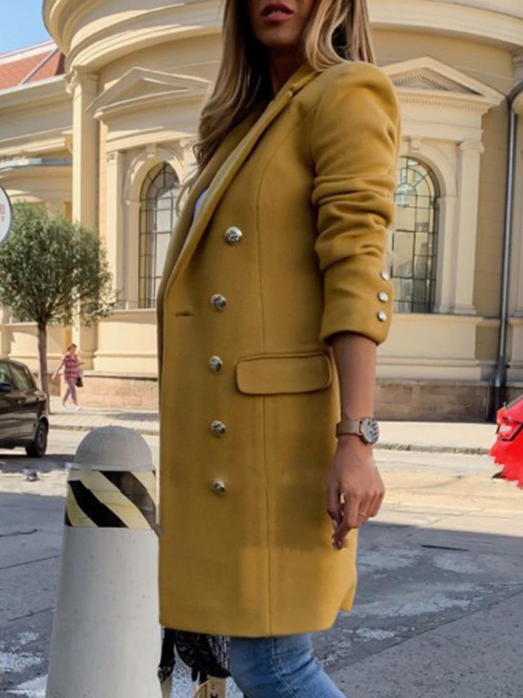 Women's Coats Lapel Button Long Sleeve Woolen Coat - Coats & Jackets - INS | Online Fashion Free Shipping Clothing, Dresses, Tops, Shoes - 05/11/2021 - 40-50 - COA2111051282