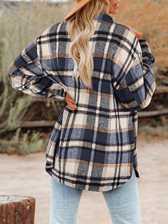 Women's Coats Lapel Buttoned Plaid Long Sleeve Coat - Coats & Jackets - INS | Online Fashion Free Shipping Clothing, Dresses, Tops, Shoes - 01/12/2021 - 40-50 - COA2112011335