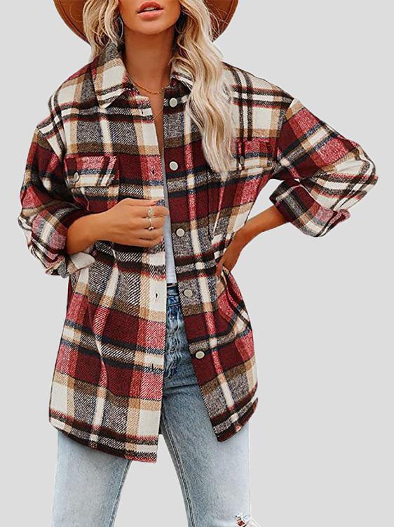 Women's Coats Lapel Buttoned Plaid Long Sleeve Coat - Coats & Jackets - INS | Online Fashion Free Shipping Clothing, Dresses, Tops, Shoes - 01/12/2021 - 40-50 - COA2112011335
