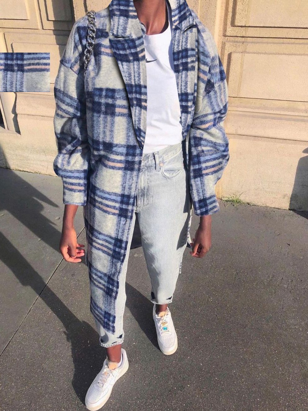 Women's Coats Lapel Check Long Sleeve Woolen Long Coat - Coats & Jackets - Instastyled | Online Fashion Free Shipping Clothing, Dresses, Tops, Shoes - 07/12/2021 - COA2112071345 - Coats & Jackets