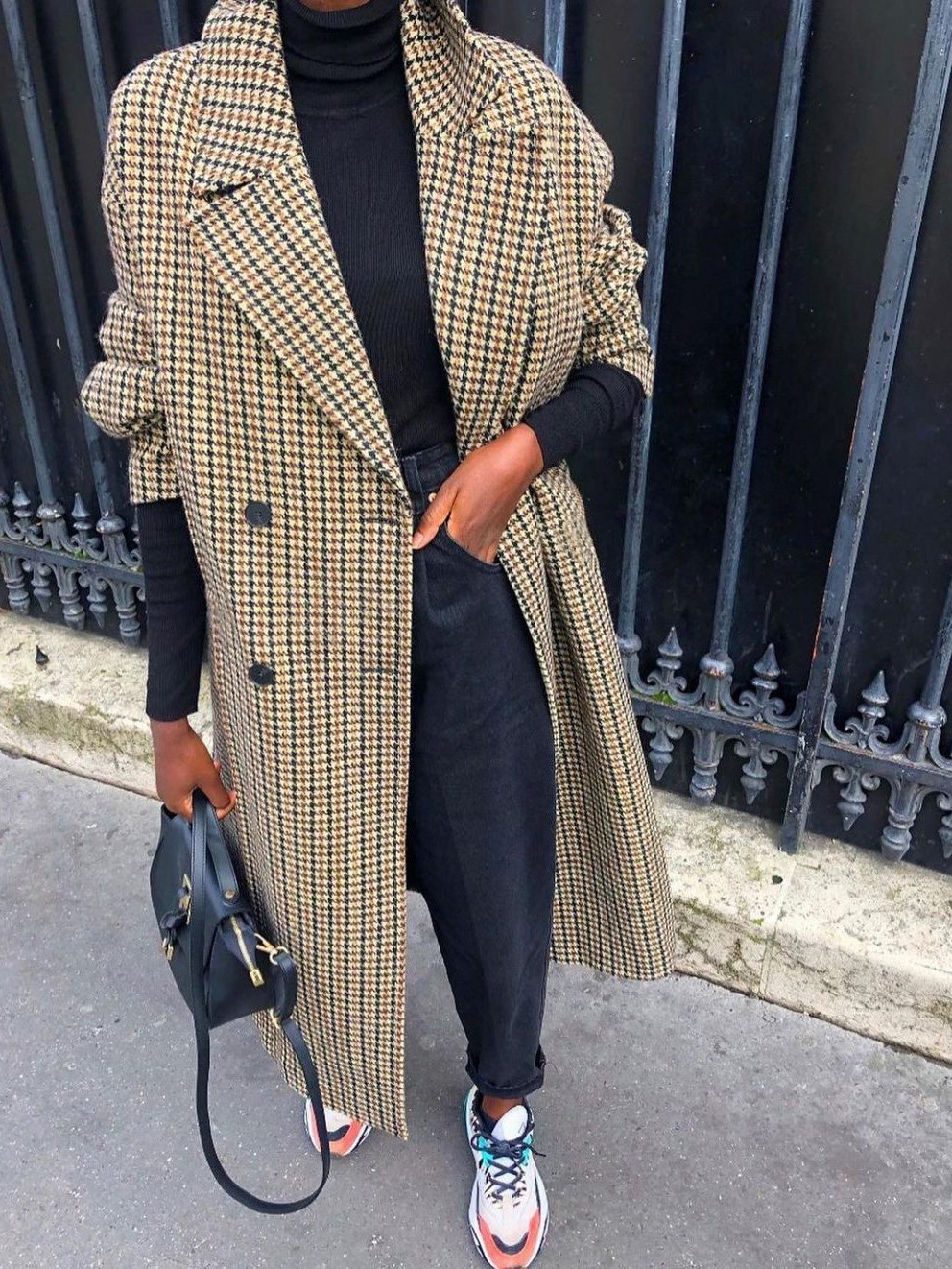 Women's Coats Lapel Check Long Sleeve Woolen Long Coat - Coats & Jackets - Instastyled | Online Fashion Free Shipping Clothing, Dresses, Tops, Shoes - 07/12/2021 - COA2112071345 - Coats & Jackets
