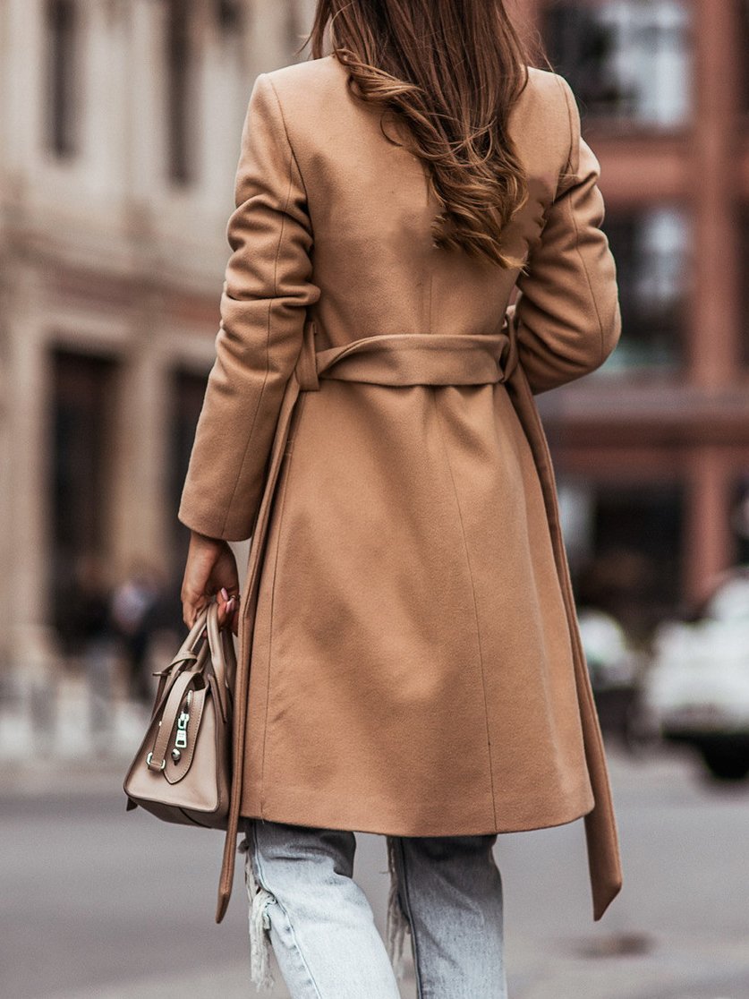 Women's Coats Lapel Double-Breasted Belted Long Sleeve Coat - Coats & Jackets - INS | Online Fashion Free Shipping Clothing, Dresses, Tops, Shoes - 17/11/2021 - 30-40 - COA2111171311
